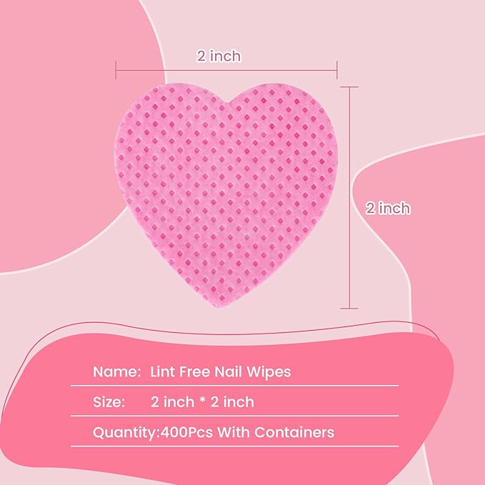 MAYEEN Lint Free Nail Wipes 400PCS Heart Shape Nail Polish Remover Wipes No Lint Soft Cleaning Wipe for Nails & Eyelash Extensions Nail Supplies