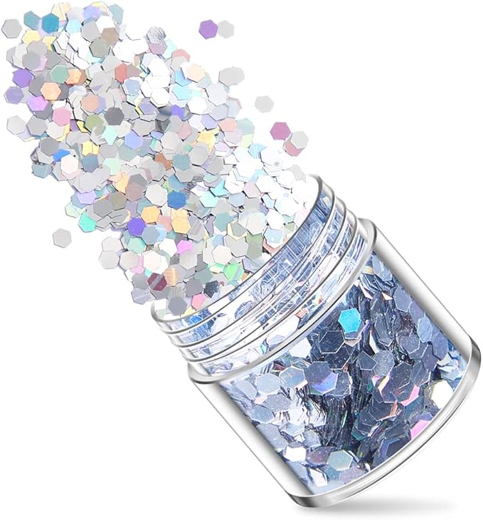 5 Boxes Holographic Nail Glitters Silver Nail Glitter Sequins Nail Art Supplies Powders 3D Laser Acrylic Nails Powder Dust Sequins for Nail Art Decoration Sparkles Glitters Manicure Arts Makeup Crafts