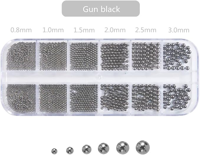 0.8mm Caviar Beads for Nails 6 Sizes Mini Small Stainless Steel Beads Nails Art Decorations Gun Grey DIY Tool Nail Studs Nail Charms Accessories Gold Charms (Dark Grey)