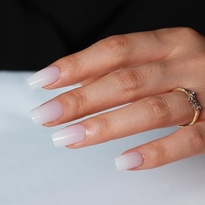 Semi Cured Gel Nail Strips, 20 PCS Gel Nail Stickers Work with UV Light, Salon Quality & Easy to Use - Gradient Nude