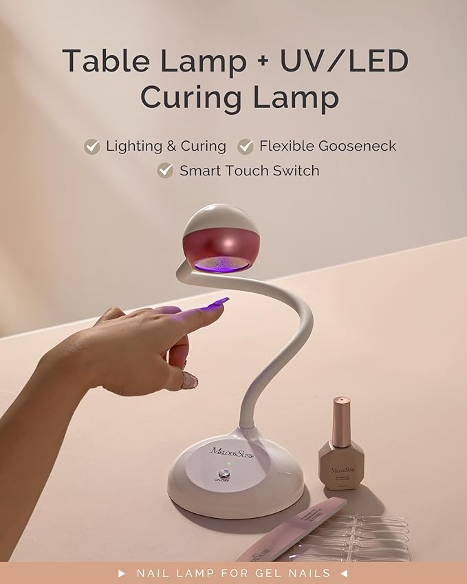 MelodySusie 2 in 1 Gel X Lamp, Cordless Gooseneck Nail Desk Lamp and Flash Cure UV Nail Lamp with Reflector Cup for Flash Curing, Professional Nail Art Tools for Manicure, Salon Use
