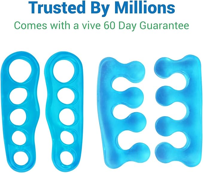 ViveSole Toe Separators for Men & Women Small (2 Pairs) - Silicone Gel Spreaders - Therapeutic Spa Stretchers for Plantar Fasciitis, Bunions, Overlapping Hammer Toe Spacers - Metatarsal Yoga Cushion