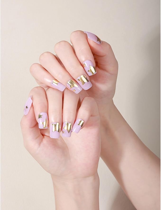 Nail Stickers, Gel Nail Strips with Manicure Tool Kit, 22 Pieces, Long Lasting, Chip Resistant, UV Free, Starburst Lilac