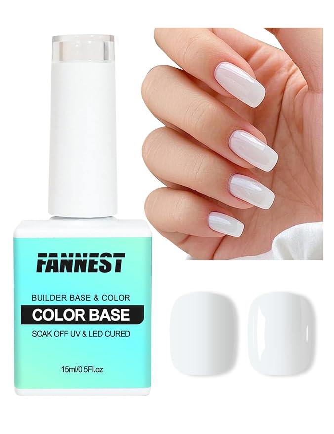 Milky White Gel Nail Polish, Hema Free Rubber Base Builder Gel, French Tips Base Colors Nails Strengthener Soak Off Gift for Womens (Milky White)