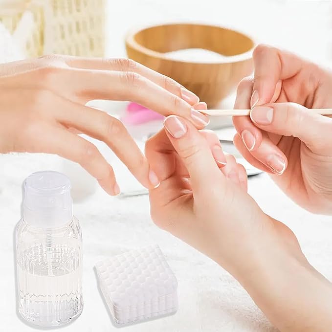 200pcs Nail Polish Remover Lint Free Nail Wipe, Soft Absorbent White Cotton Pad for Eyelash Extension Glue Cleaner Soak To Remove Acrylic Gel Push-Down Pump Dispenser Bottle 290ml(9.81fl.oz)