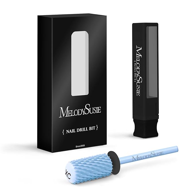 MelodySusie Safety Nail Drill Bits, 3/32'' Smooth Round Top Large Barrel Carbide Bits, Suitable for Manicure Pedicure Cuticle Gel Polishing, Beginners Bits, Light Blue, Series Bit-S, XC