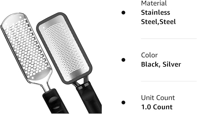 Pedicure Foot File - 2Pcs Stainless Steel Colossal Foot Rasp, Dead Skin Remover for Feet, Professional Pedicure Tools Washable and Reusable