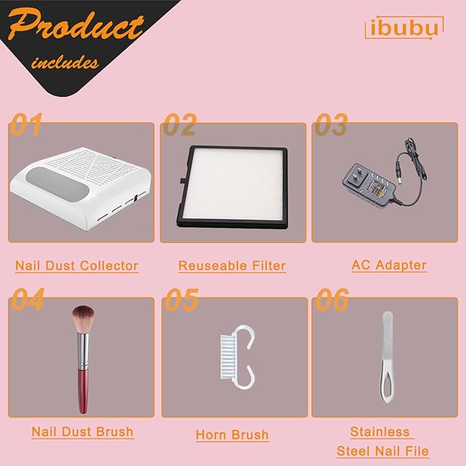 Nail Dust Collector Machine Professional Manicure Nails Dust Vacuum Cleaner Fan Nail Salon Dust Extractor 80w Powerful Nail Vacuum Dust Collector with Multiple Tool Kits Low Noise White