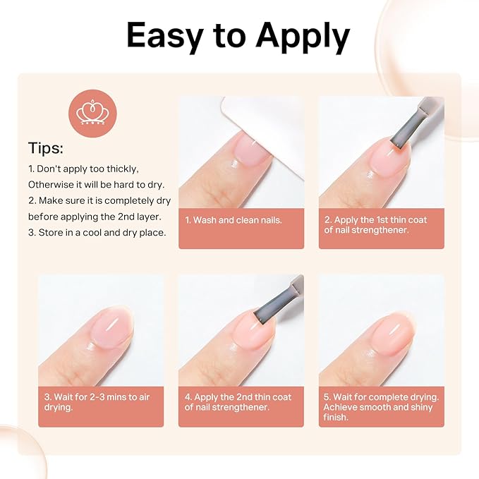 MIZHSE Nail Strengthener, Nude Color Air Dry Nail Repair Treatment Growth Polish, Natural Concealer Ridge Filler for Nails Foundation Polish for Thin and Damaged Nails 16ML