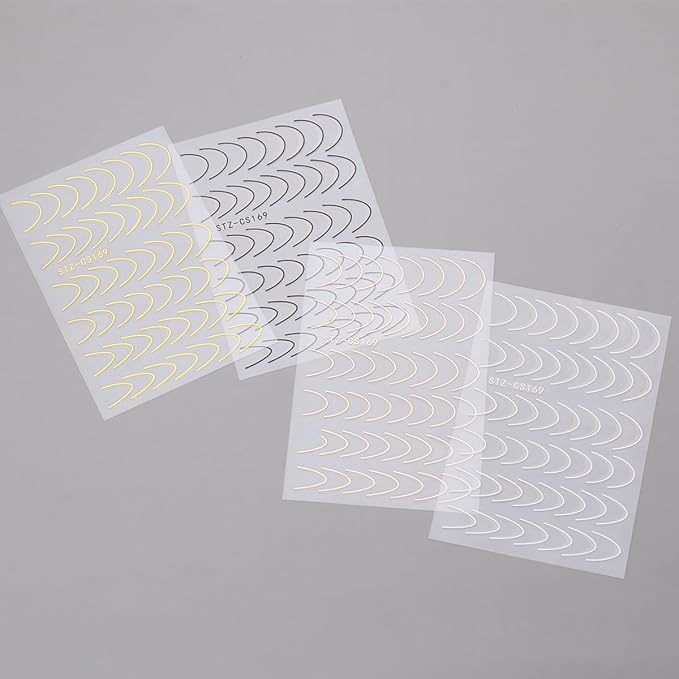8 Pieces French Tip Line Nail Art Stickers 3D Simple Lines Nail Stickers Black White Gold Silver Metal Stripes Adhesive Decals Curved Gel Nail Art Polish Sliders Manicure Foils Decor Accessories
