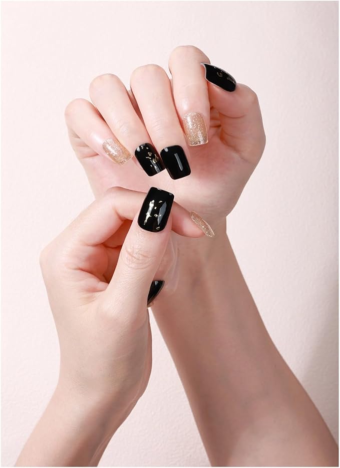 Nail Stickers, Gel Nail Strips with Manicure Tool Kit, 22 Pieces, Long Lasting, Chip Resistant, UV Free, Black Tie Gold Rush