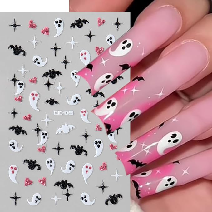 8 Sheets Halloween Spider Nail Art Stickers Decals Glow in The Dark Stickers 3D Self-Adhesive Luminous Ghost Spider Web Spider Nail Art Design Decals Charms for Holiday Acrylic DIY Nail Decoration