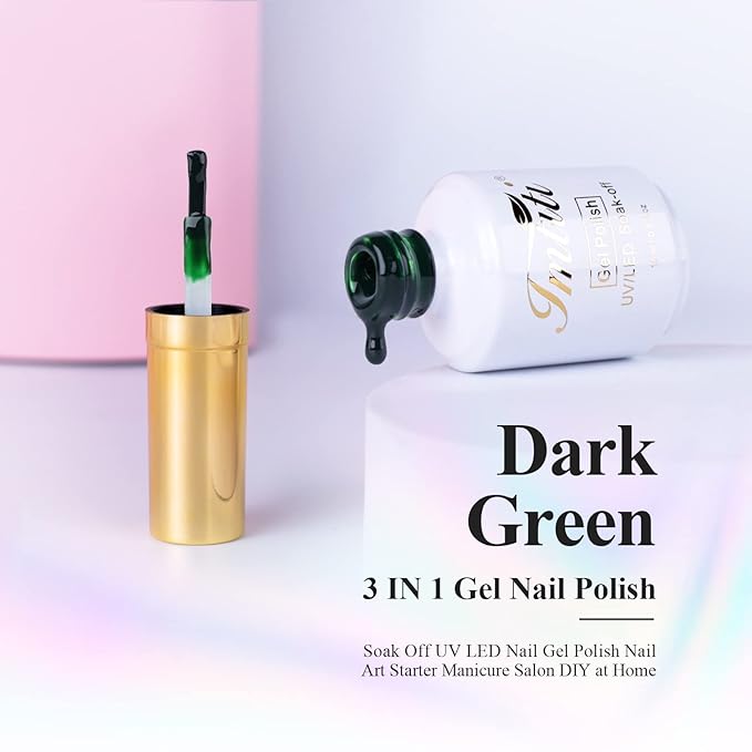 Imtiti Carnival Evergreen Gel Nail Polish, Dark Green 3 in 1 One Step Gel Polish Color Soak Off UV LED Fall Winter Nail Gel Polish Nail Art Starter Manicure Salon DIY at Home Christmas, 0.5 Fl Oz