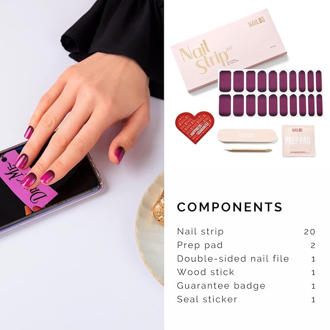 NAILOG Semi Cured Gel Nail Strips (20 Extra Long Stickers/Wraps) | Buy 2 Get 1 UV Lamp| Glossy & Long Lasting Soft Gel Finishing, Lydia
