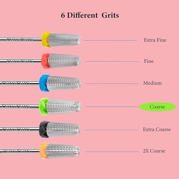 5 in 1 Nail Drill Bits, 3/32”Professional Carbide Drill Bits for Nails Multifunction Bit, Fast Remove Acrylic Hard Gel Cuticle Nail Efile Bit Manicure Pedicure,Two Way Rotate,Coarse