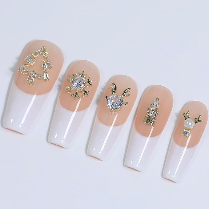 HNUIX Gold Nail Charms - Multi Shape, Zircon Jewelry, Christmas, Gems Rhinestones Charms, Metal Base, for Nail Art