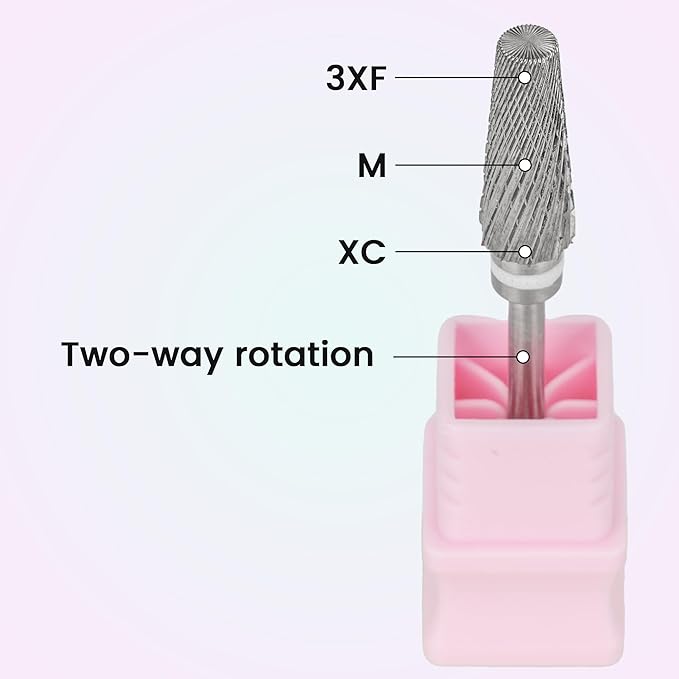 Delanie Professional 5-in-1 Carbide Nail Drill Bit for Professional Nail Tech, 3/32", XC+M+3XF