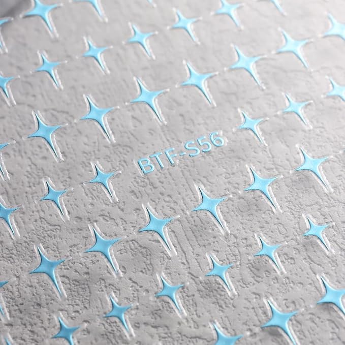 Nail Stickers - Blue Green Star Rhinestone, Minimalist Design, Self-Adhesive for Nail Art A Set of 2 Sheets