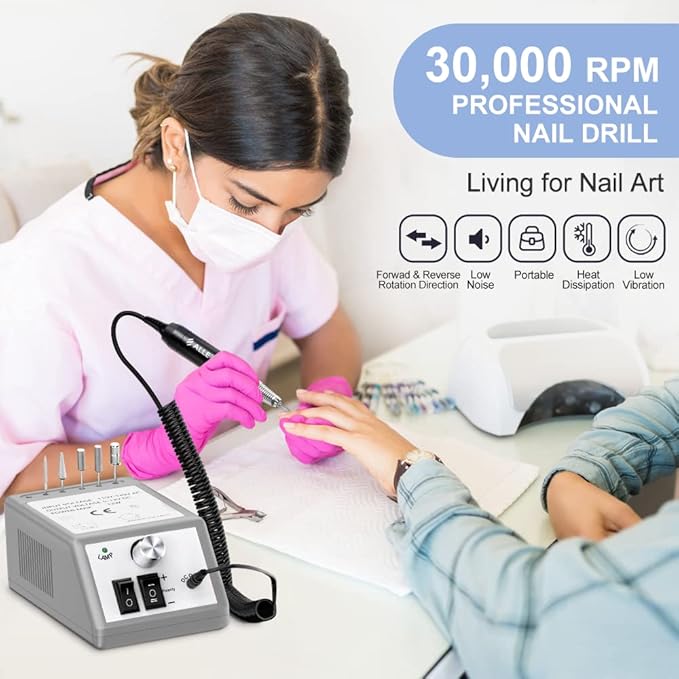 30000 RPM Professional Nail Drill Machine Efile Electric Nail Filer Kit for Finger Toe Nails, Acrylic Gel Nails, Manicure Pedicure Drill with 6Pcs Nail Bits, 106Pcs Sanding Bands - Grey