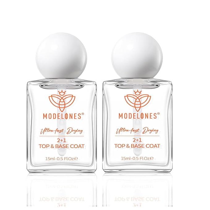 modelones 2 Pcs No Wipe Top Coat and Base Coat Nail Polish Set, Clear Quick Dry Nail Polish High Shine Long Lasting Glossy Regular Nail Lacquer Air Dry Fast Base Top Coat Gifts for Women