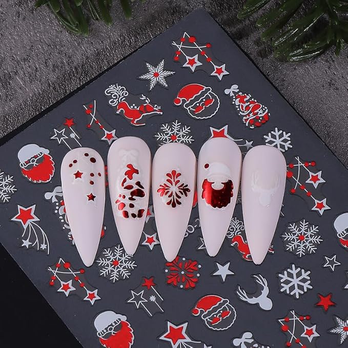 6Pcs Christmas Nail Stickers 3D Red Golden Christmas Tree Nail Stickers for Nail Art DIY Self Adhesive Nail Decals Bow Snowflake Nail Decoration Supplies Holiday Manicure Accessories for Women Girls