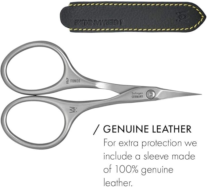 GERMANIKURE Tower Point Cuticle Scissors Grooming Scissors FINOX Stainless Steel Professional Nail Scissors in Leather Case -Ethically Made in Solingen Germany - 4705