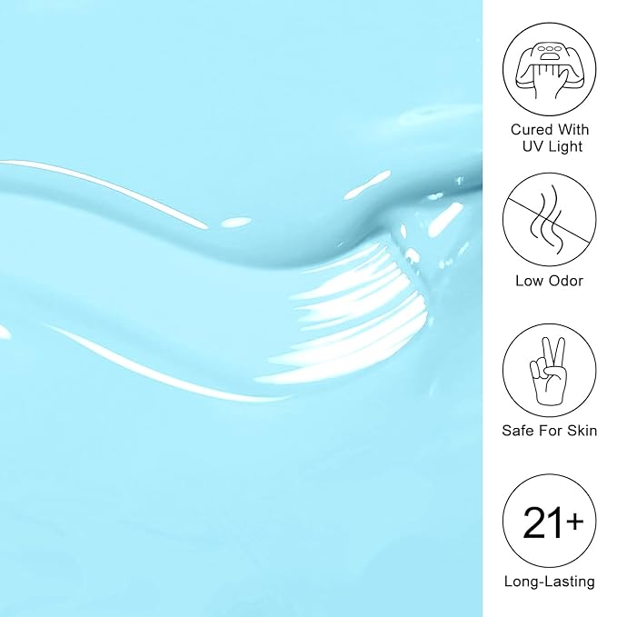 Imtiti Pastel Gel Nail Polish, Pastel Blue Gel Polish High Gloss Soak Off UV LED Nail Gel Polish Spring Summer Art Manicure Salon DIY Design 10ML