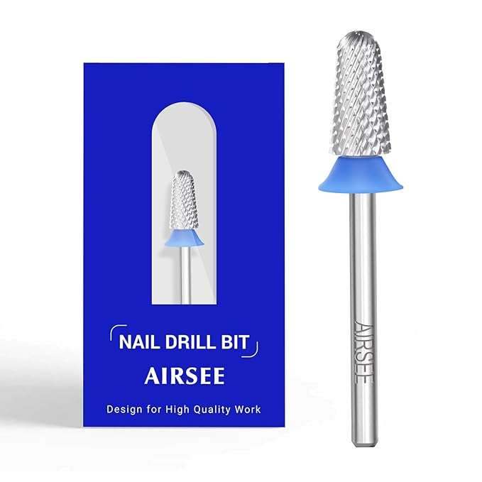 AIRSEE Tungsten Carbide Acrylic Nail Drill Bit Efile Electric File Machine Head Tip for Manicure Polishing Art Remove Gel 3/32" 2 Way Safety Use Big Ball Top Tapered Bit Plus Cone Shape Medium-M