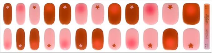 Semi Cured Gel Nail Strips - Trendy Nail Polish Wraps Works with Any UV Lamp - Long Lasting Easy Salon Manicure - 24pcs with 2 Prep Pads, Nail File & Cuticle Stick (Star Burst)