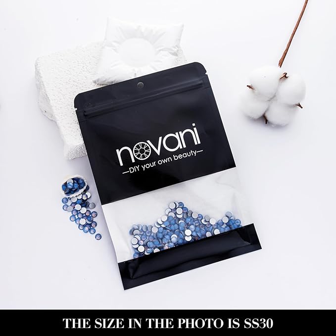 Novani 576 Pieces Flatback Rhinestones Glass Round Gems Blue Opal Crystals for Nail Art DIY Crafts Clothes Shoes,SS30,6.4-6.6mm