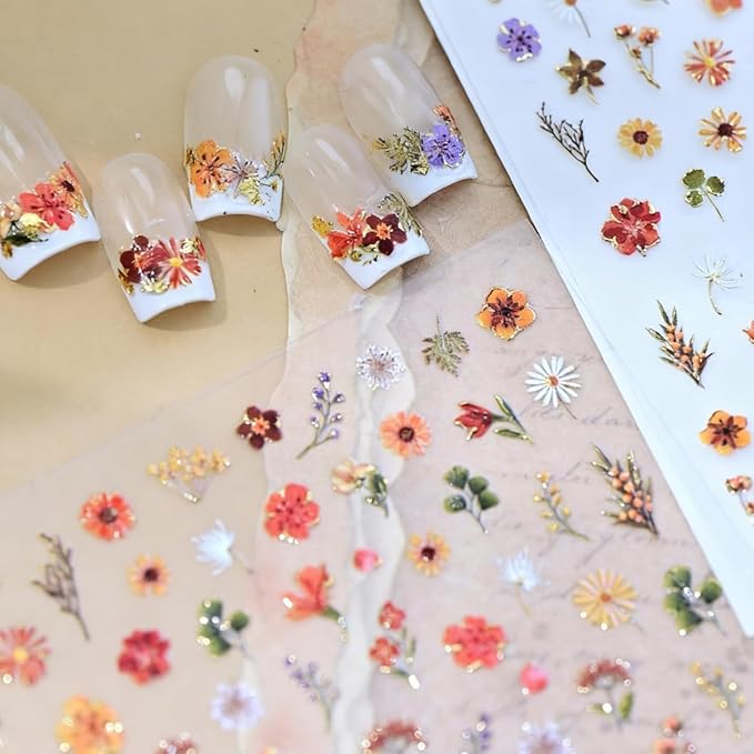 Flower Nail Sticker 5D Embossed Floral Nail Art Stickers Self Adhesive Nail Decals Colorful Flower Nail Art for Women Girls Manicure Supplies Nails Art Decorations