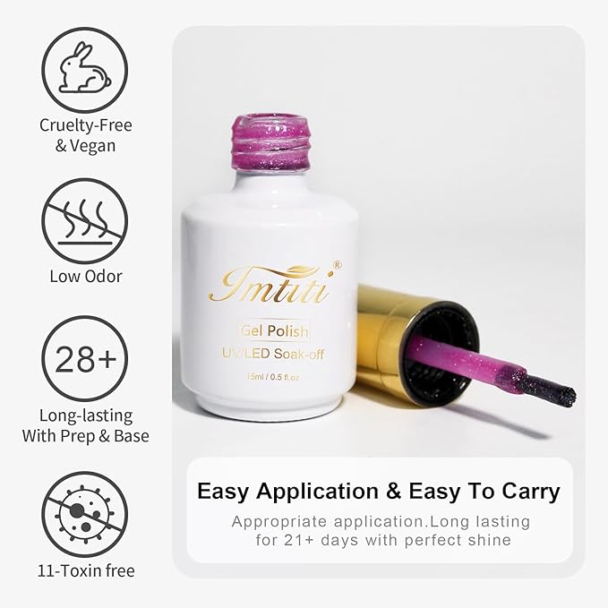 Imtiti Gel Nail Polish Sheer Glitter Purple 3 in 1 One Step Color Soak Off UV LED Spring Summer Art Starter Manicure Salon DIY at Home, 0.5 Fl Oz