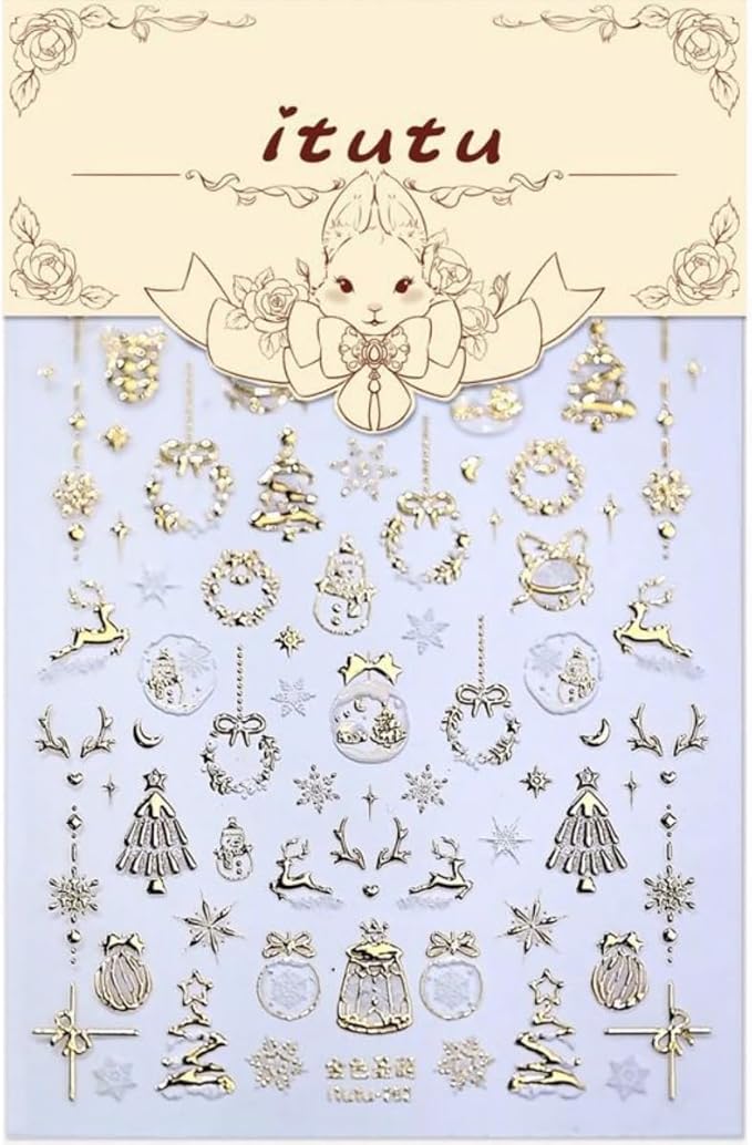 Christmas Nail Sticker 5D Embossed Gold Xmas Tree Reindeer Snowman Nail Art Sticker Self Adhesive Nail Decals Snowflake Nail Art for Women Girls Manicure Supplies Nails Art Decorations