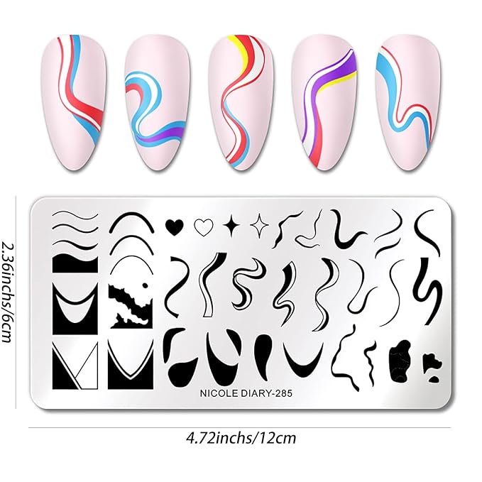 1 Pcs French Nail Stamping Plates Wavy Striped Tip Nail Stamp Template Heart Nail Design Stencil