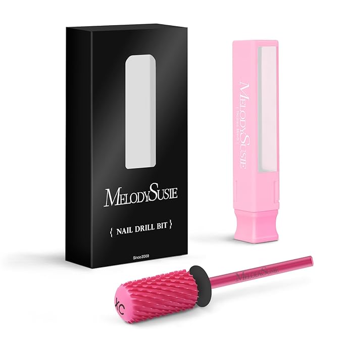 MelodySusie Safety Nail Drill Bits, 3/32'' Smooth Round Top Large Barrel Carbide Bits, Suitable for Manicure Pedicure Cuticle Gel Polishing, Beginners Bits, Pink Blossom, Series Bit-S, XC