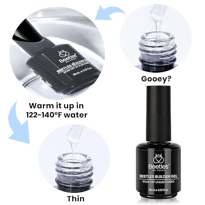 Beetles Builder Gel Kit-Dew Glow 2Pcs 0.51oz 8 in 1 Nail Extension Building Nail Apex Strengthener for Thin Nails with Liner Brush DIY Salon at Home for Beginners,UV & LED Lamp Needed