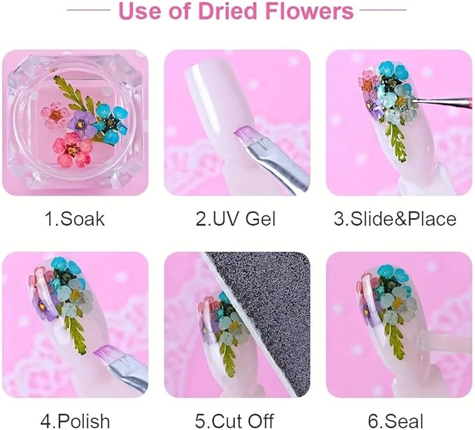 1 Box of Dried Flower Nail Stickers, Colored Dried Flower Nail Stickers, mini Real Flowers, Natural Flowers, 3D Baby's Breath Floral Art, Ladies and Girls DIY Nail Art Decoration