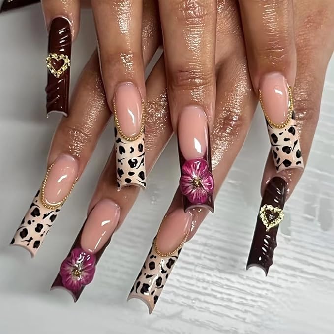 2 Sheets Flower Nail Stickers for Nail Art, 5D Embossed Hibiscus Nail Decals Self Adhesive Spring Summer Floral Nail Supplies for Women Girls Manicure Decoration