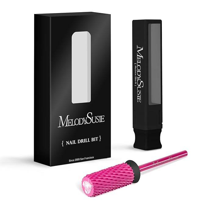 MelodySusie Large Barrel 3/32'' Tungsten Carbide Nail Drill Bit, Crystal Top Pink Heart Shape, Fast Remove Acrylic Gel, Cuticle Gel Polishing for Manicure Pedicure, Pink Blossom, Series Bit-S, XC