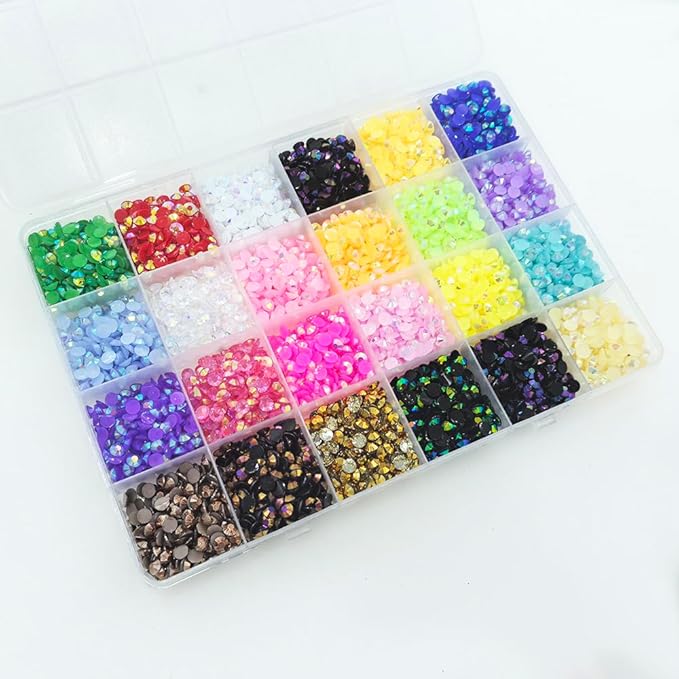 6000Pcs Nail Art Rhinestones, BetterJonny 24 Colors 5mm Round Nail Flatback Rainbow Gems Set with Tweezers and Pencil AB Glitter Flat-Bottomed Rhinestone for Crafts Decoration and Jewelry Making…