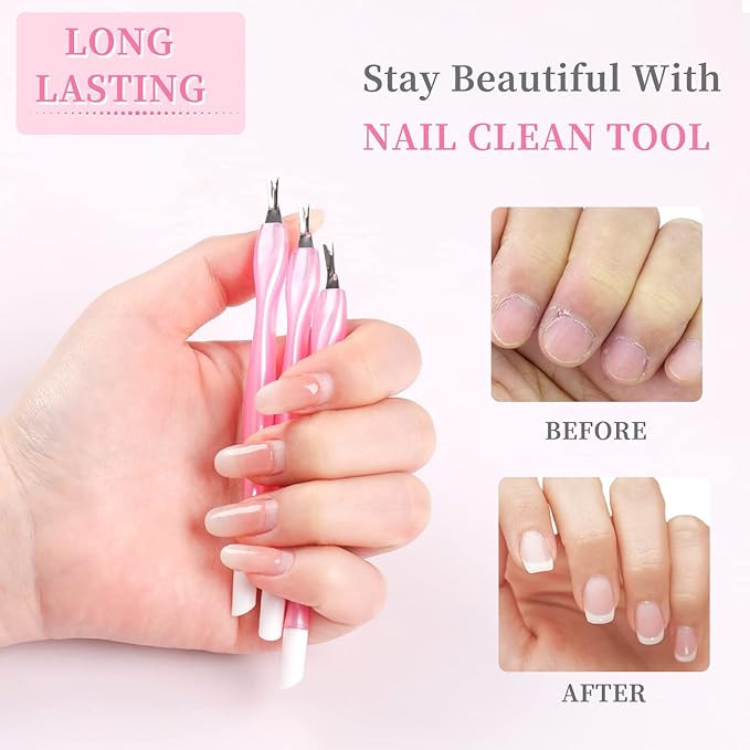 50Pcs Nail Cuticle Trimmer Rubber Nail Cleaner, Plastic Handle Cuticle Knife, Double End Nail Dead Skin Fork Cuticle Pusher Bulk Nail Art Cuticle Remover Tools(Pink)