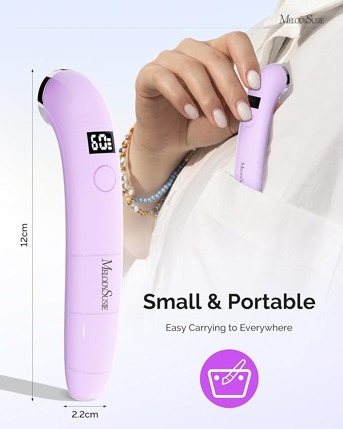 MelodySusie Handheld UV Light for Gel Nails, P-ART01A Cordless UV Nail Lamp with LCD Display& Ergonomic Design, Rechargeable LED Light Flash Cures Soft Gels, Rhinestone Glue & Liner Gel, Purple