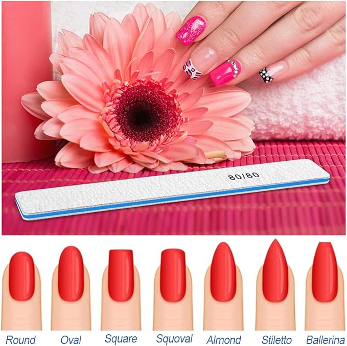 Nail File for Acrylic Nails 12pcs, 80/80 Grit Files Emery Boards, Jumbo Washable Thick Professional Square Nail File Manicure Tools for Nail Tech