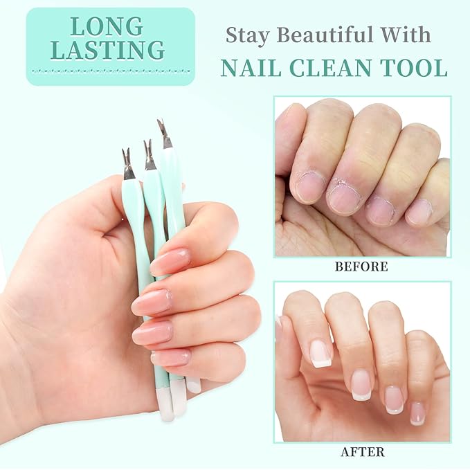 50Pcs Nail Cuticle Trimmer Rubber Nail Cleaner, Plastic Handle Cuticle Knife, Double End Nail Dead Skin Fork Cuticle Pusher Bulk Nail Art Cuticle Remover Tools for Girls Women and Men-Green…