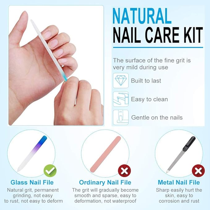5 Pack Glass Nail File with Case, Crystal Fingernail Files, Double Sided Finger Nail Files, Professional Manicure Nail Care for Women Girls, Christmas Gifts Stocking Stuffers