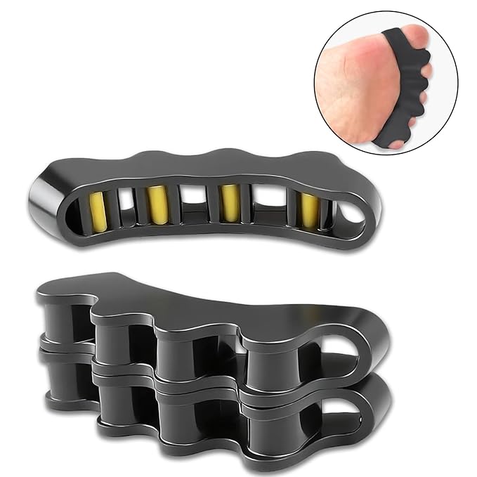 Toe Spacers for Women and Men, Corrector Toe Separators - Gel 4 - Hole Spacers for Overlapping Toes & Foot Alignment (1 Pair, Black)