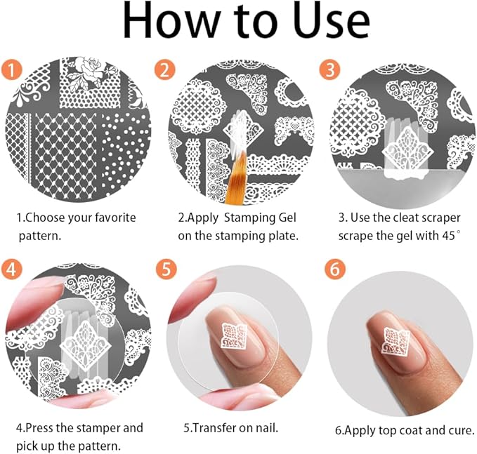 PH PandaHall 3pcs Lace Pattern Nail Stamping Plates Flower Lace Nail Art Templates Retro Laces Border Nails Design Stamp Stainless Steel Nails Image Plates for Women Manicures Salon Design Printing