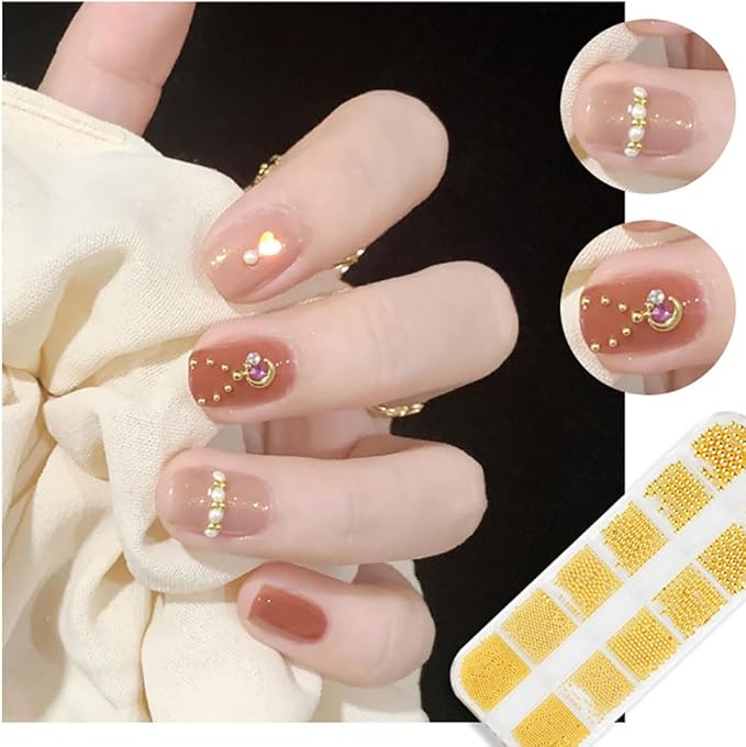 0.8mm Gold Nail Charms Caviar Beads for Nails 6 Sizes Mini Small Stainless Steel Beads Nails Art Decorations Gun Grey DIY Tool Nail Studs Accessories Gold Charms for Nails (Light Gold)