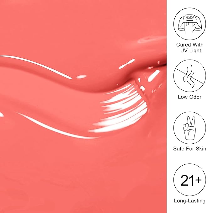 Imtiti Coral Gel Nail Polish, Coral Orange Peach Gel Polish High Gloss Soak Off UV LED Nail Gel Polish Spring Summer Art Manicure Salon DIY Design 10ML