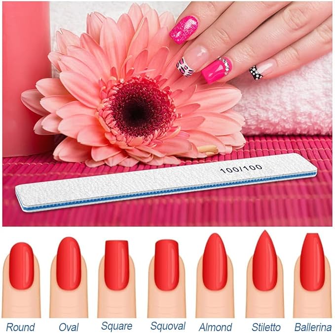 50 PCS Nail File Professional, 100/100 Grit Nail Files Reusable for Acrylic Nail, Double Sided Nail File for Fake Nail, Suitable for Nail Tech or Pet